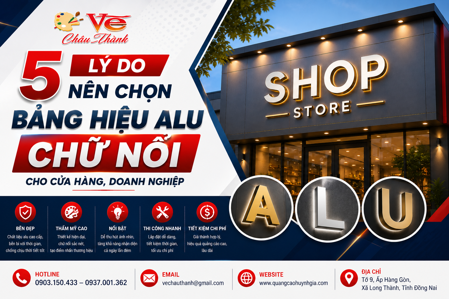 5 Lý Do Nên Chọn Bảng Hiệu Alu Chữ Nổi Cho Cửa Hàng, Doanh Nghiệp