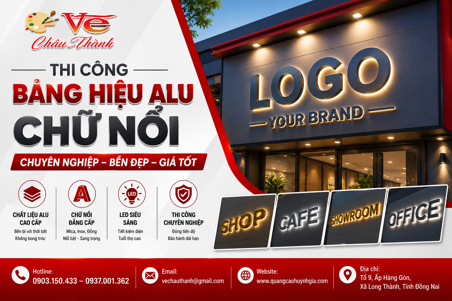Thi Công Bảng Hiệu Alu Chữ Nổi Chuyên Nghiệp, Bền Đẹp, Giá Tốt